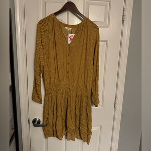 Mustard colored patterned Boho dress.